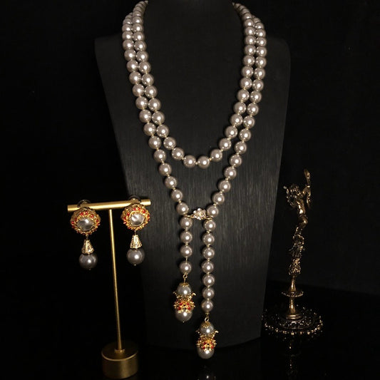 Layered Glass Pearl Super Long Necklace Sweater Chain