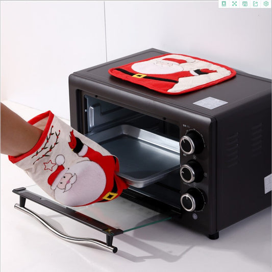 Christmas Microwave Gloves Meal Mat Christmas Home Decor Table Mat Insulation Mat