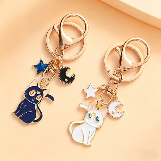 Cute Cat Keychain Cartoon Silly Moon Cat Star Metal Lobster Clasp Bag Charm