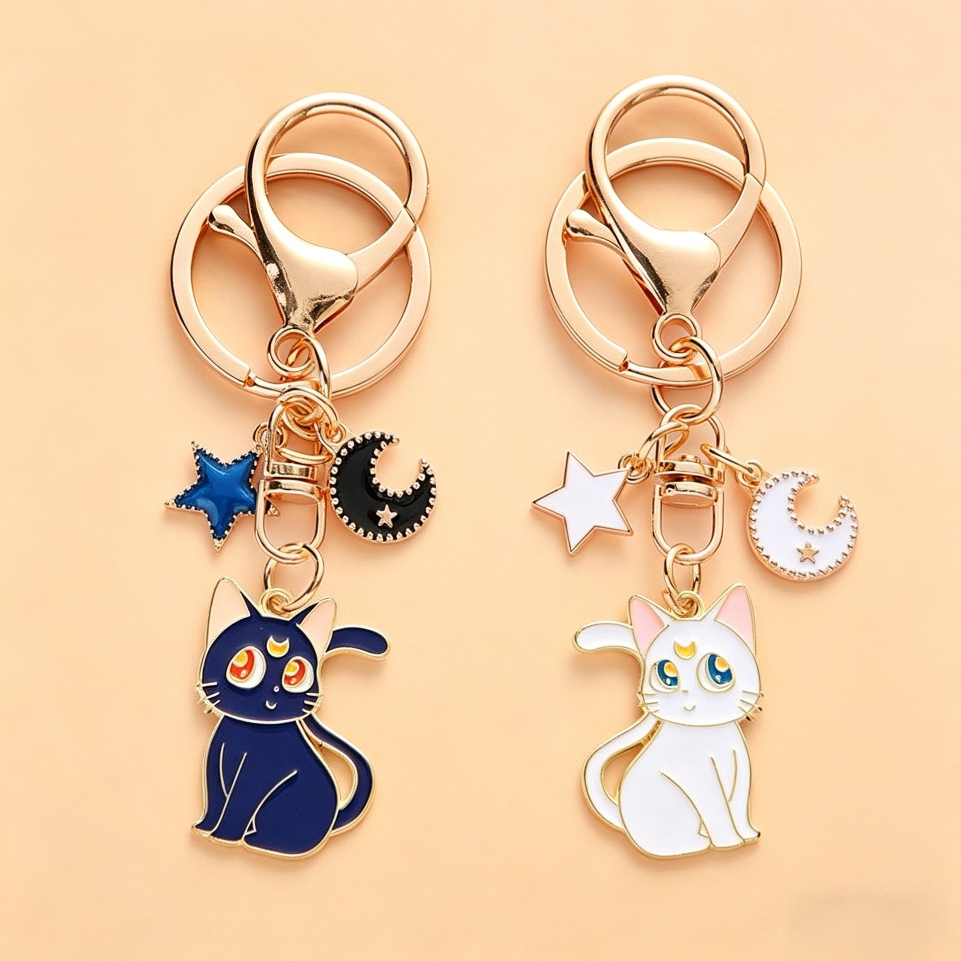 Cute Cat Keychain Cartoon Silly Moon Cat Star Metal Lobster Clasp Bag Charm