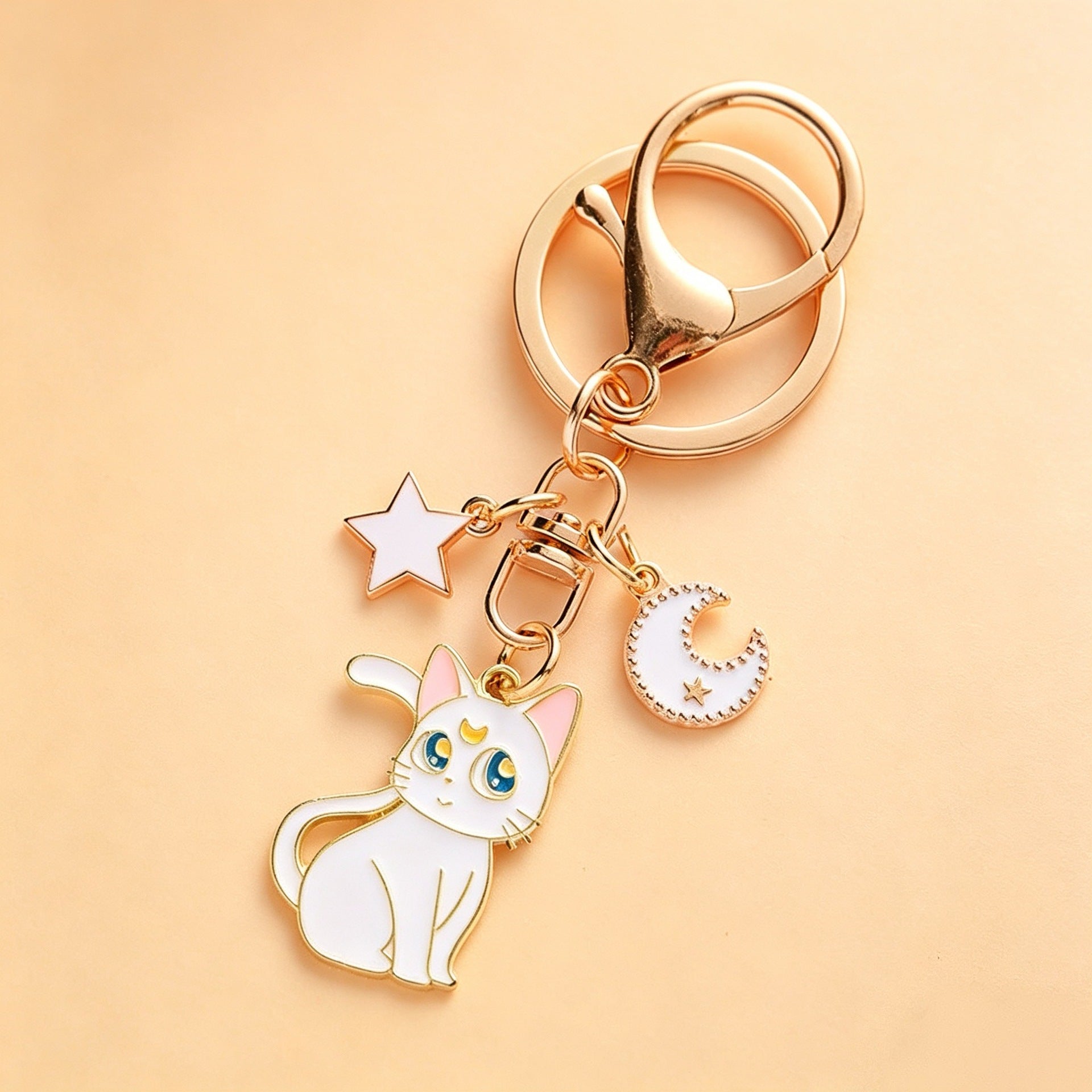 Cute Cat Keychain Cartoon Silly Moon Cat Star Metal Lobster Clasp Bag Charm