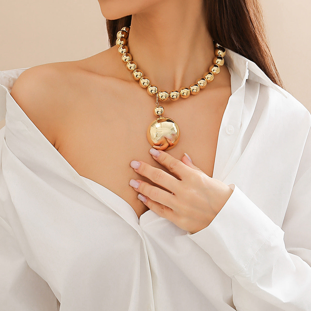 Exaggerated Geometry Cyber Style Bead Necklace Jewelry Simple Bead Neck Chain Choker Female