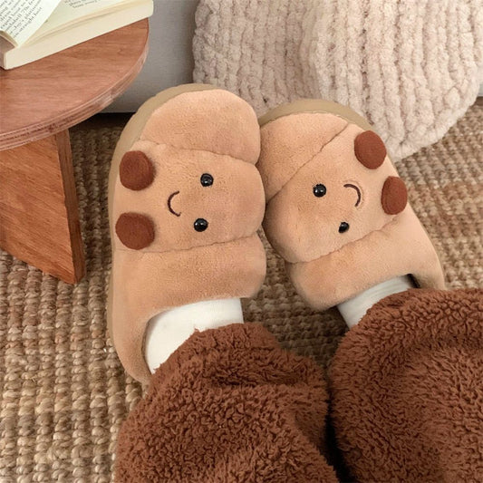 Men's and Women's Winter Cotton Slippers for Home, Couple Cute Croissant Bread