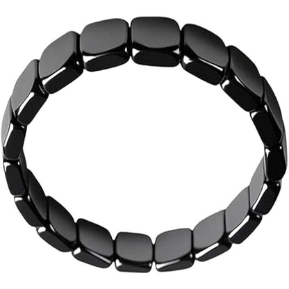 Cubed Black Onyx Bracelet for Men, Hematite Elastic Mix-and-Match Beaded Bracelet, Braided Adjustable Jewelry