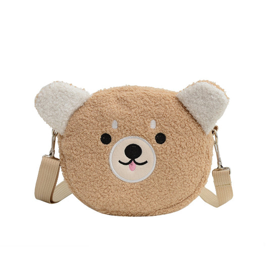Cartoon plush small bag round embroidered teddy bear bag