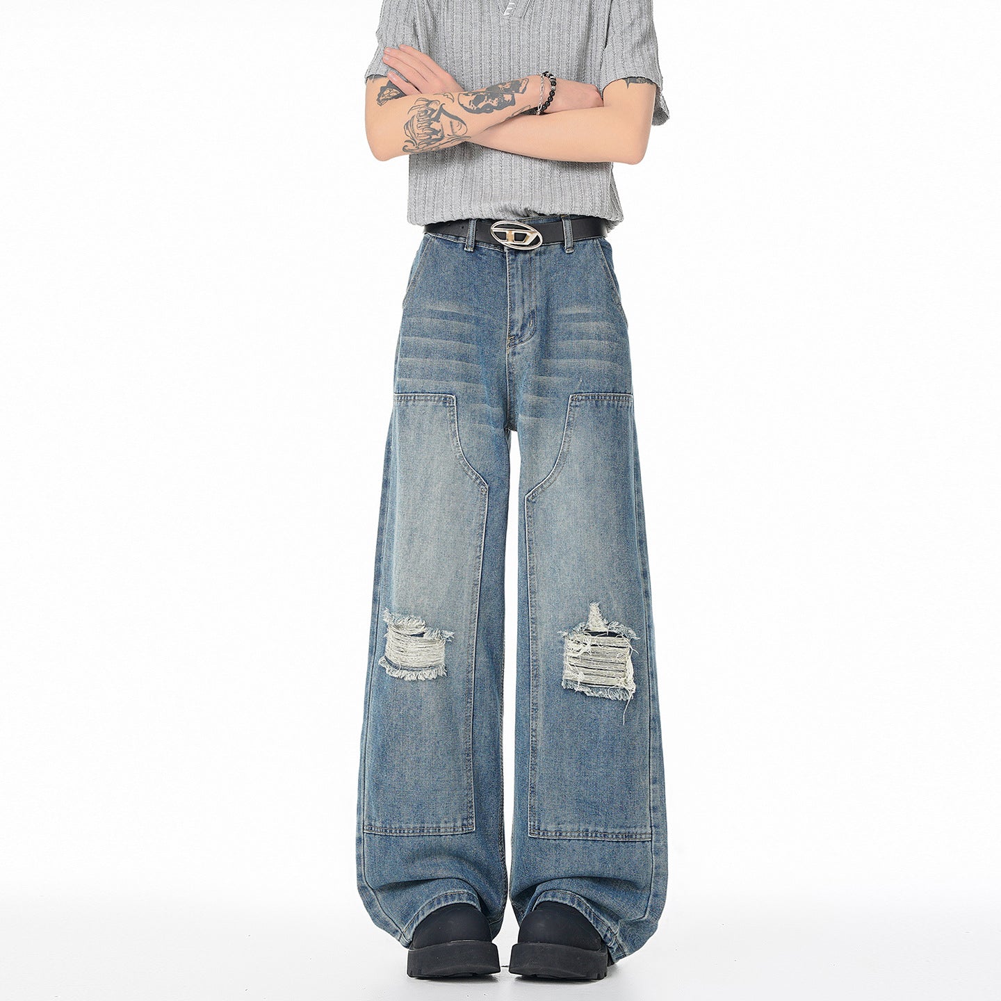 Vintage High Street Faux Ripped Denim Pants