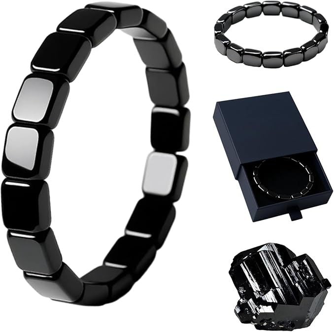 Cubed Black Onyx Bracelet for Men, Hematite Elastic Mix-and-Match Beaded Bracelet, Braided Adjustable Jewelry