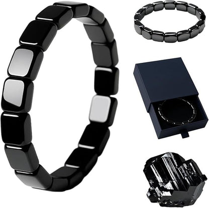 Cubed Black Onyx Bracelet for Men, Hematite Elastic Mix-and-Match Beaded Bracelet, Braided Adjustable Jewelry