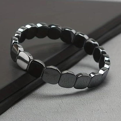 Cubed Black Onyx Bracelet for Men, Hematite Elastic Mix-and-Match Beaded Bracelet, Braided Adjustable Jewelry