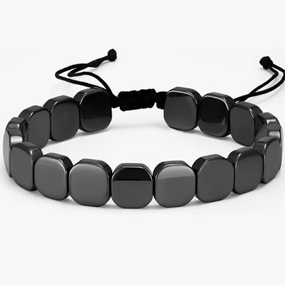 Cubed Black Onyx Bracelet for Men, Hematite Elastic Mix-and-Match Beaded Bracelet, Braided Adjustable Jewelry