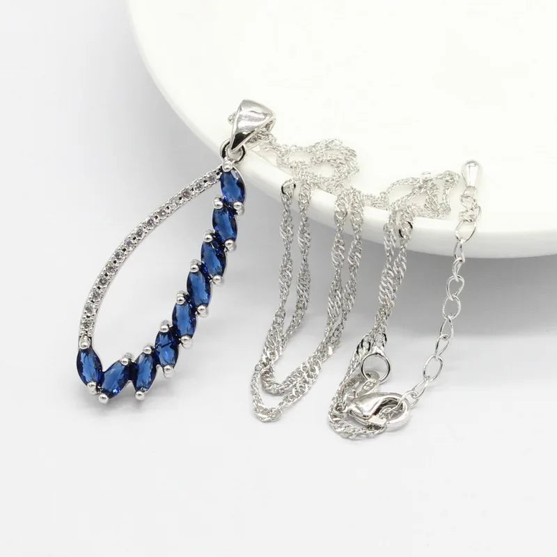 Dubai Jewelry Sets For Women Wedding Party Blue Stones Earrings Bracelet Rings Necklace Pendant Gift Box
