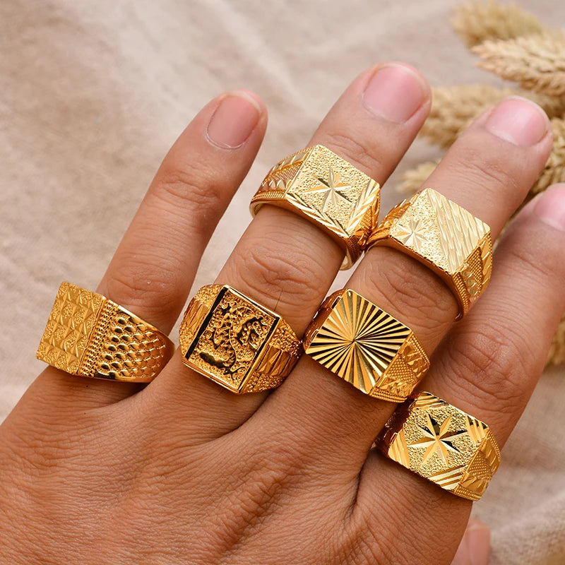 Dubai Gold Color Ring for Man Women  Arab Ring Copper Jewelry Middle Eastern Israel/Iraq/Oman Ring Gift
