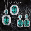 Women‘s Fashion 925 Silver Jewelry AAA CZ Emerald Pendant Necklace Ring Earring Female Vintage Elegant Wedding Party Jewelry Set