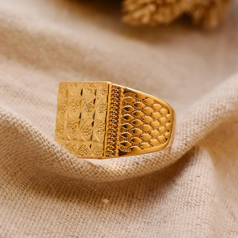 Dubai Gold Color Ring for Man Women  Arab Ring Copper Jewelry Middle Eastern Israel/Iraq/Oman Ring Gift