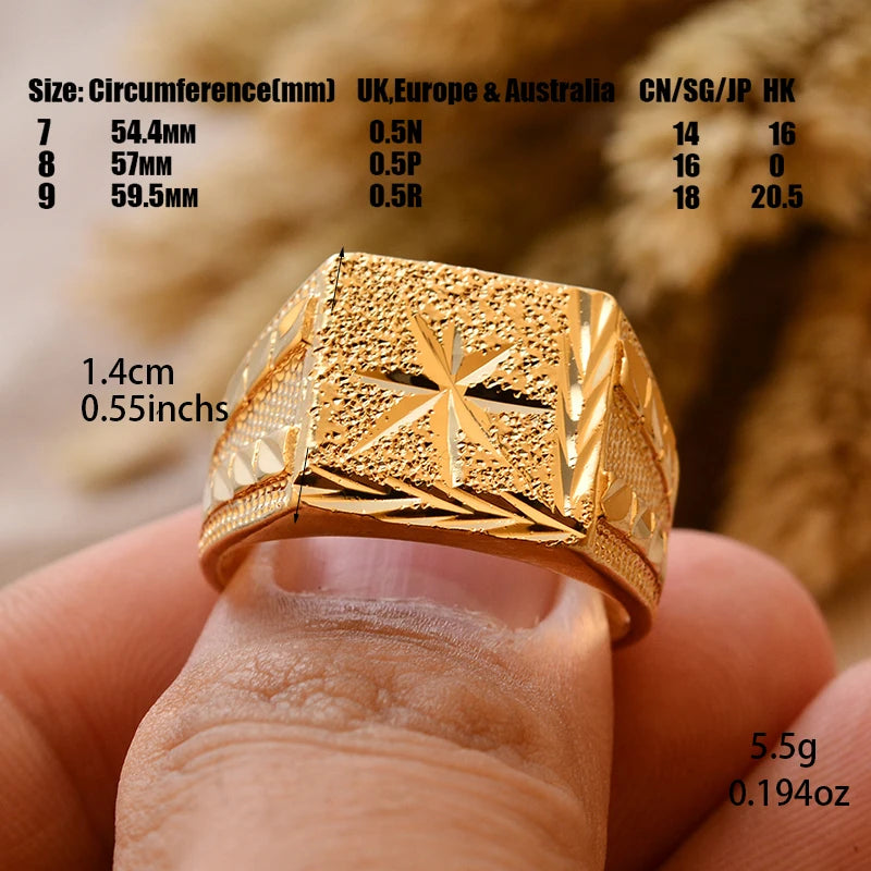 Dubai Gold Color Ring for Man Women  Arab Ring Copper Jewelry Middle Eastern Israel/Iraq/Oman Ring Gift