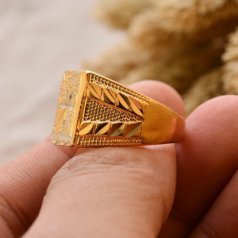 Dubai Gold Color Ring for Man Women  Arab Ring Copper Jewelry Middle Eastern Israel/Iraq/Oman Ring Gift