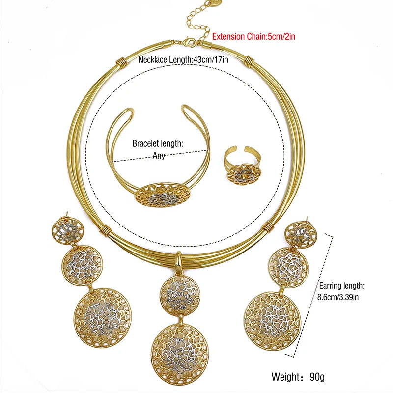 Women  Jewelry Set Two Tone Design Luxury Nigeria Trending Choker Pendant Earrings Ring Bracelet Wedding Party Gift