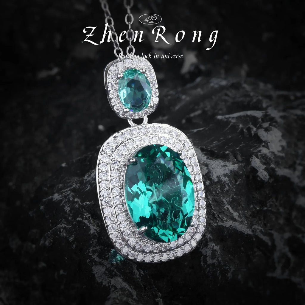 Women‘s Fashion 925 Silver Jewelry AAA CZ Emerald Pendant Necklace Ring Earring Female Vintage Elegant Wedding Party Jewelry Set