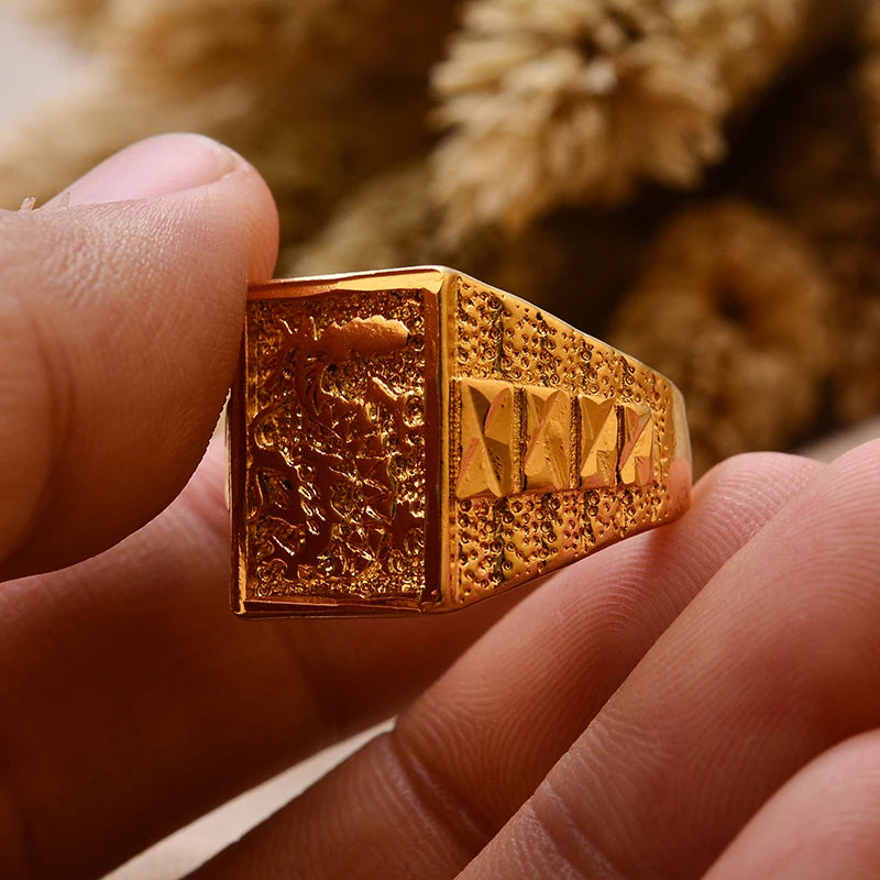 Dubai Gold Color Ring for Man Women  Arab Ring Copper Jewelry Middle Eastern Israel/Iraq/Oman Ring Gift