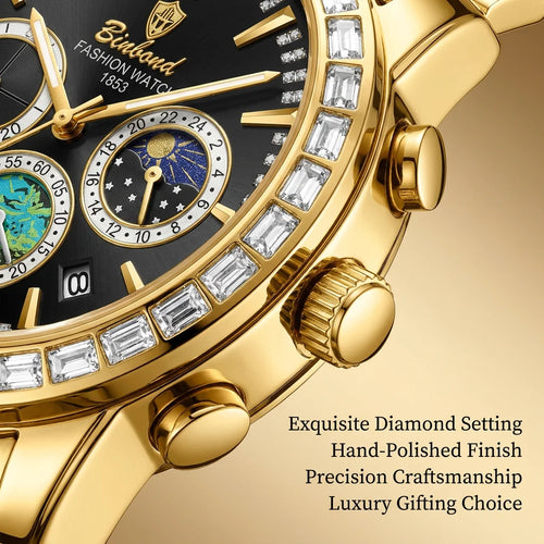 1pcs Fashion Wristwatch with Shiny Bezel Multi Function Dial Metal Strap Trendy Timepiece for Daily Wear Versatile Acces
