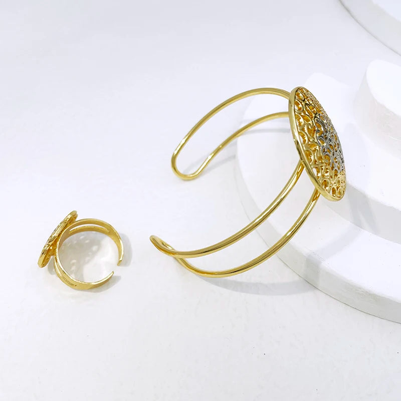 Women  Jewelry Set Two Tone Design Luxury Nigeria Trending Choker Pendant Earrings Ring Bracelet Wedding Party Gift