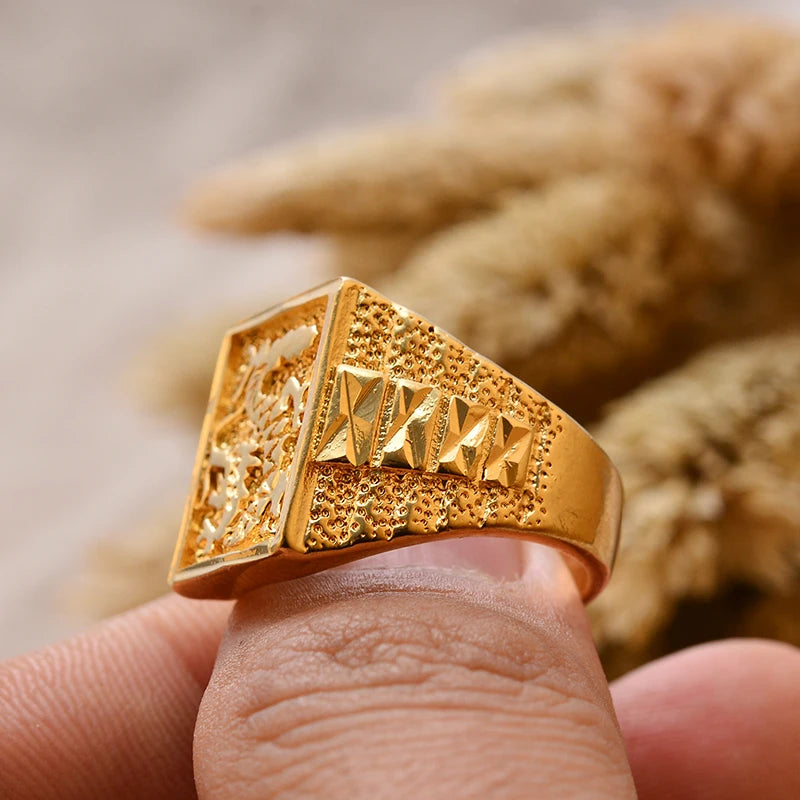 Dubai Gold Color Ring for Man Women  Arab Ring Copper Jewelry Middle Eastern Israel/Iraq/Oman Ring Gift
