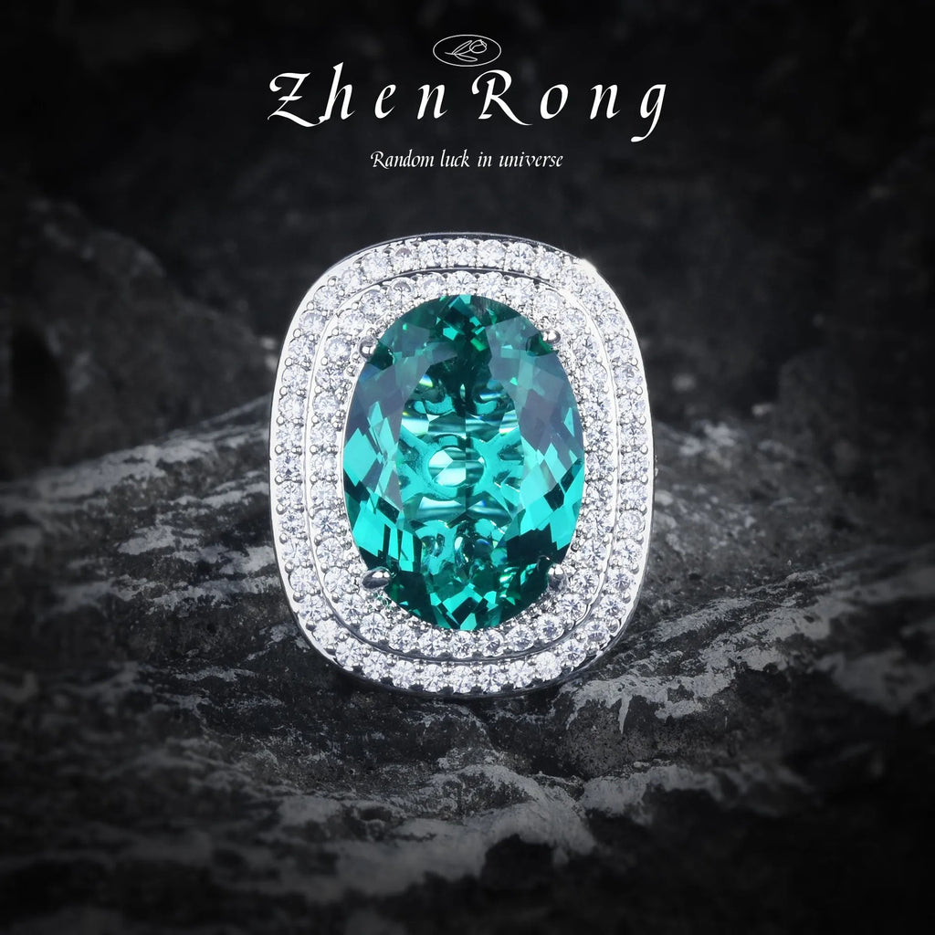 Women‘s Fashion 925 Silver Jewelry AAA CZ Emerald Pendant Necklace Ring Earring Female Vintage Elegant Wedding Party Jewelry Set