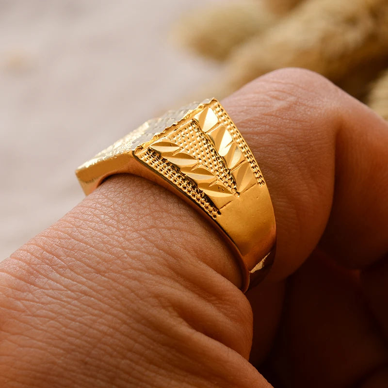 Dubai Gold Color Ring for Man Women  Arab Ring Copper Jewelry Middle Eastern Israel/Iraq/Oman Ring Gift