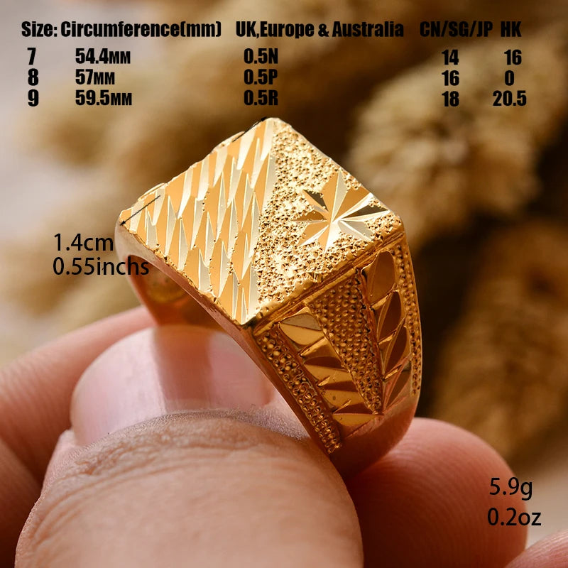 Dubai Gold Color Ring for Man Women  Arab Ring Copper Jewelry Middle Eastern Israel/Iraq/Oman Ring Gift