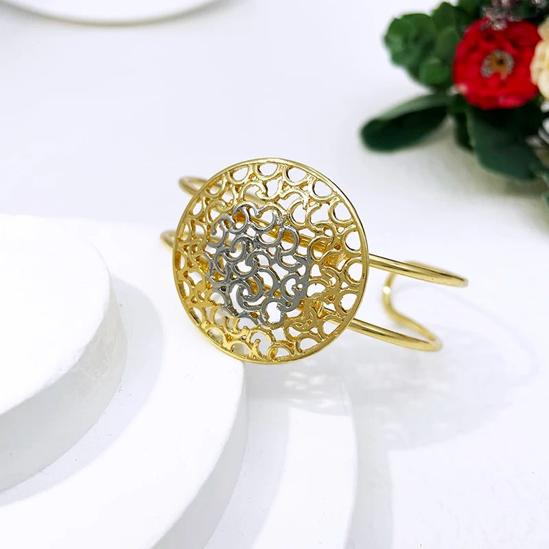 Women  Jewelry Set Two Tone Design Luxury Nigeria Trending Choker Pendant Earrings Ring Bracelet Wedding Party Gift