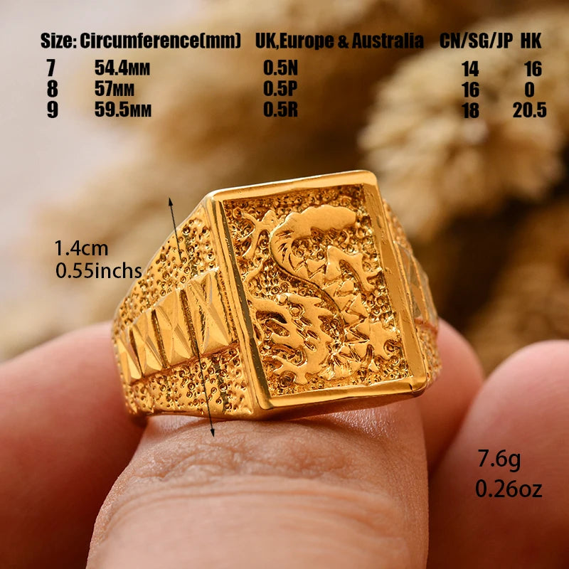 Dubai Gold Color Ring for Man Women  Arab Ring Copper Jewelry Middle Eastern Israel/Iraq/Oman Ring Gift