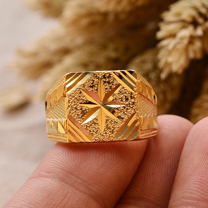 Dubai Gold Color Ring for Man Women  Arab Ring Copper Jewelry Middle Eastern Israel/Iraq/Oman Ring Gift