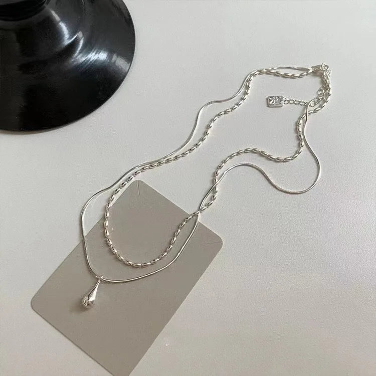 Water Drop Pendant Necklace for Women Double Collar Chain Fashion Fine Jewelry Gifts Long Layered Necklace Jewelry Accessories