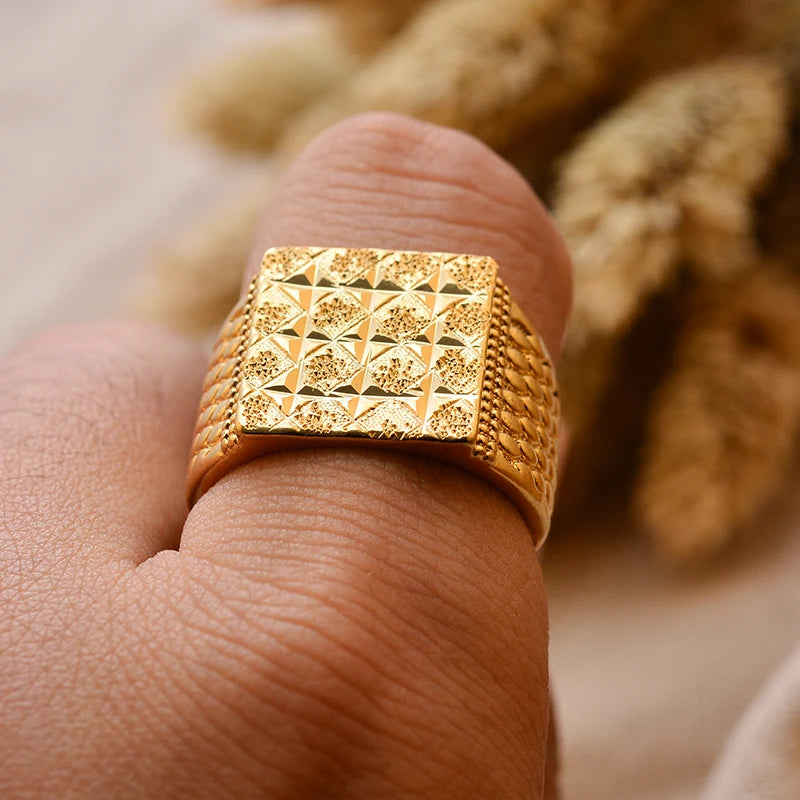 Dubai Gold Color Ring for Man Women  Arab Ring Copper Jewelry Middle Eastern Israel/Iraq/Oman Ring Gift