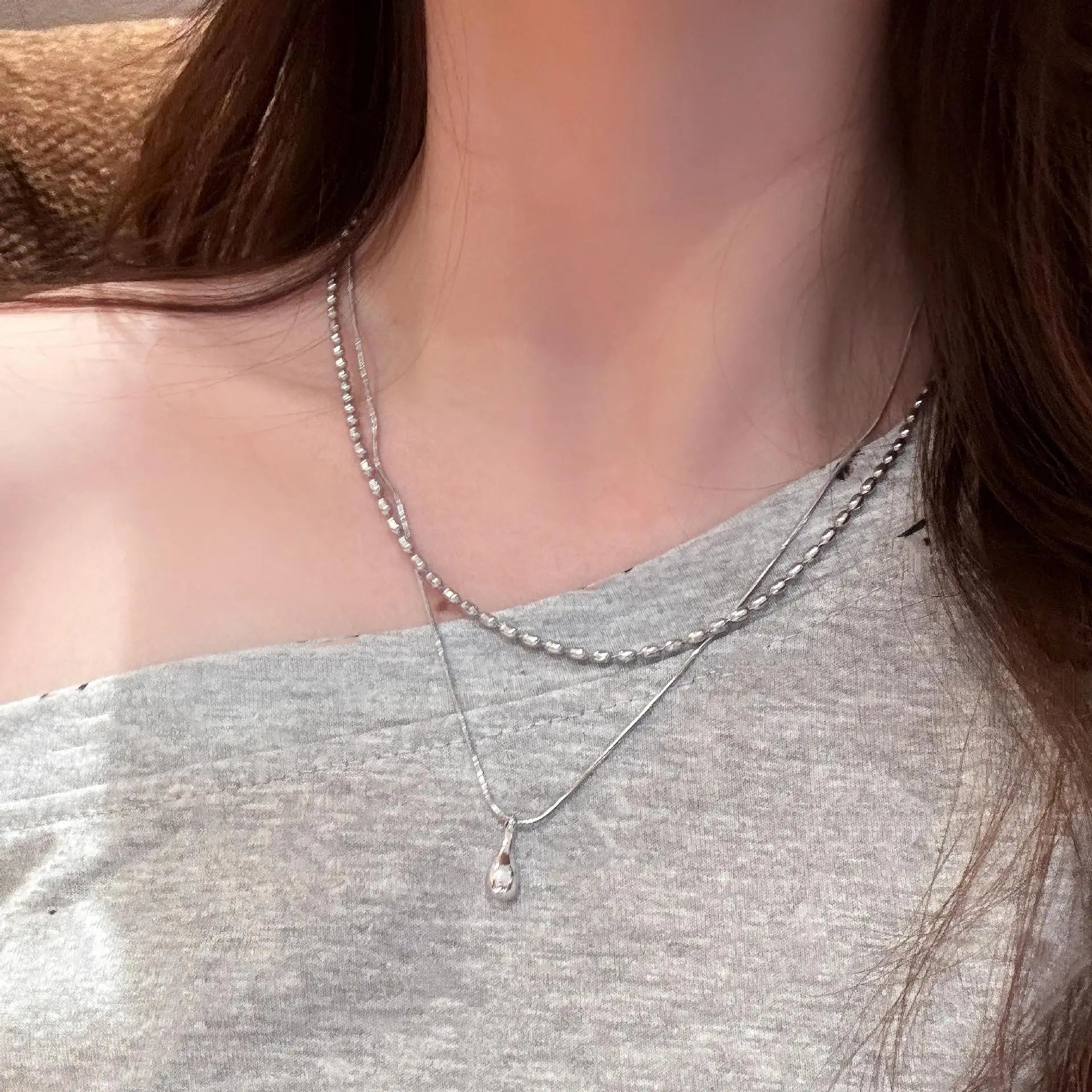 Water Drop Pendant Necklace for Women Double Collar Chain Fashion Fine Jewelry Gifts Long Layered Necklace Jewelry Accessories