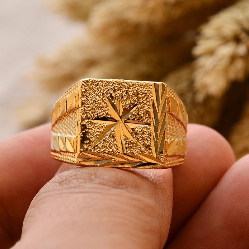 Dubai Gold Color Ring for Man Women  Arab Ring Copper Jewelry Middle Eastern Israel/Iraq/Oman Ring Gift