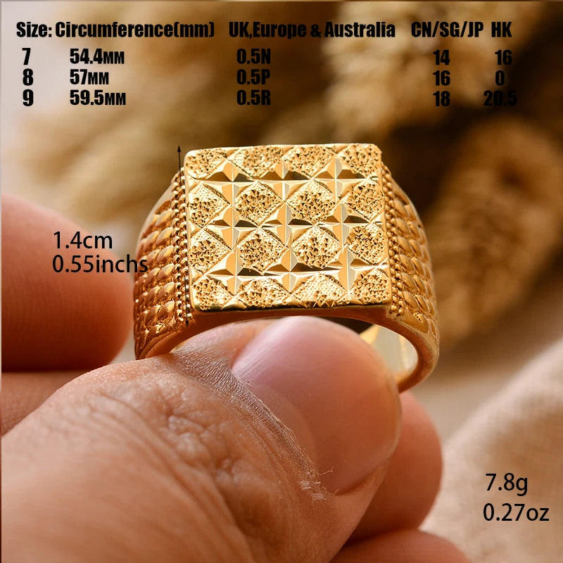Dubai Gold Color Ring for Man Women  Arab Ring Copper Jewelry Middle Eastern Israel/Iraq/Oman Ring Gift