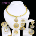 Women  Jewelry Set Two Tone Design Luxury Nigeria Trending Choker Pendant Earrings Ring Bracelet Wedding Party Gift