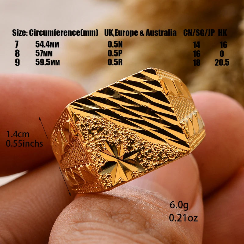 Dubai Gold Color Ring for Man Women  Arab Ring Copper Jewelry Middle Eastern Israel/Iraq/Oman Ring Gift
