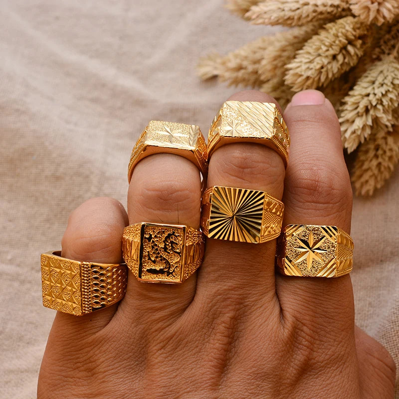 Dubai Gold Color Ring for Man Women  Arab Ring Copper Jewelry Middle Eastern Israel/Iraq/Oman Ring Gift