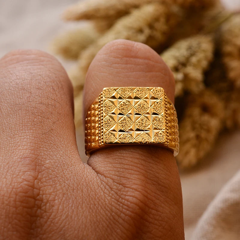Dubai Gold Color Ring for Man Women  Arab Ring Copper Jewelry Middle Eastern Israel/Iraq/Oman Ring Gift