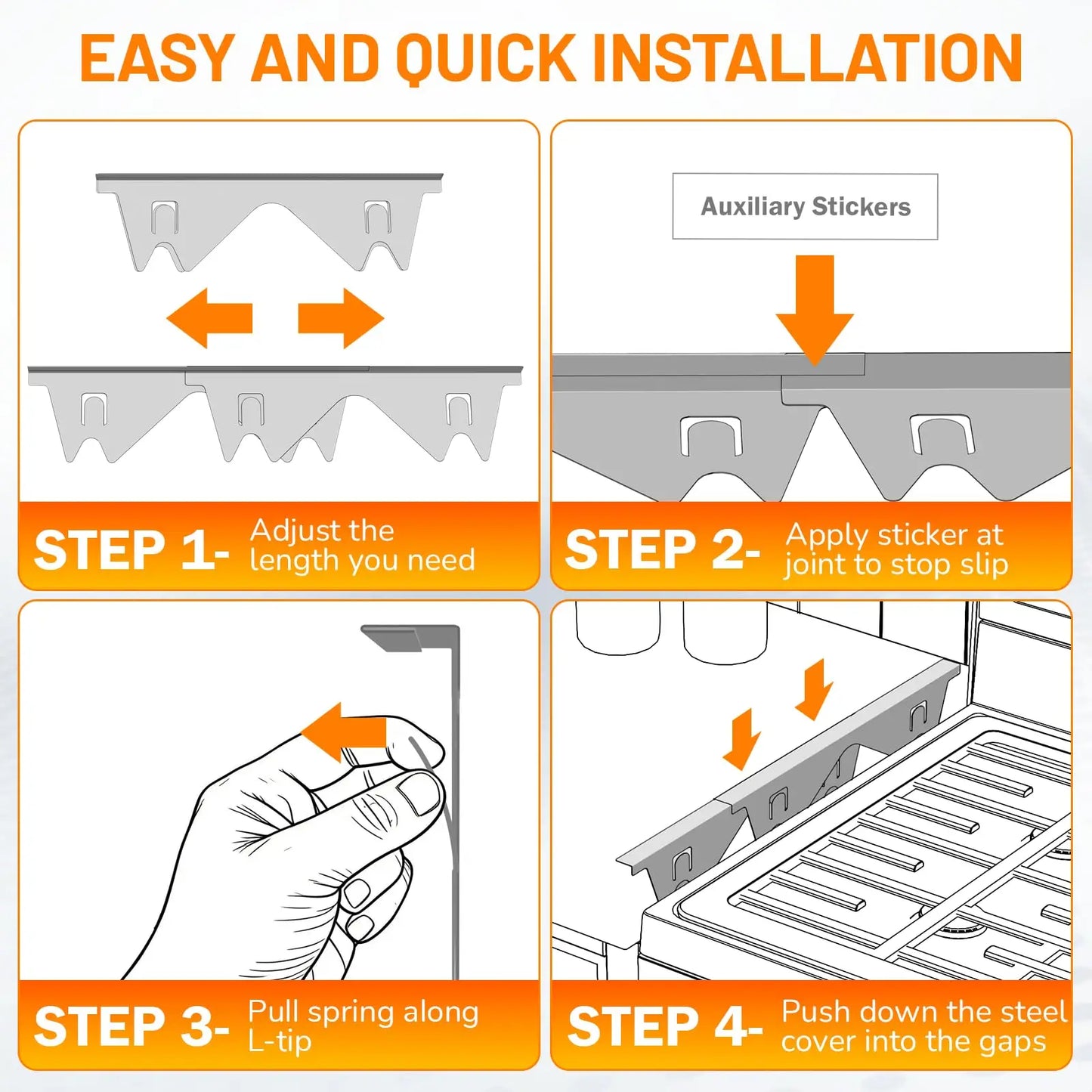 Stainless Steel Stove Gap Cover – Adjustable 35–70 cm