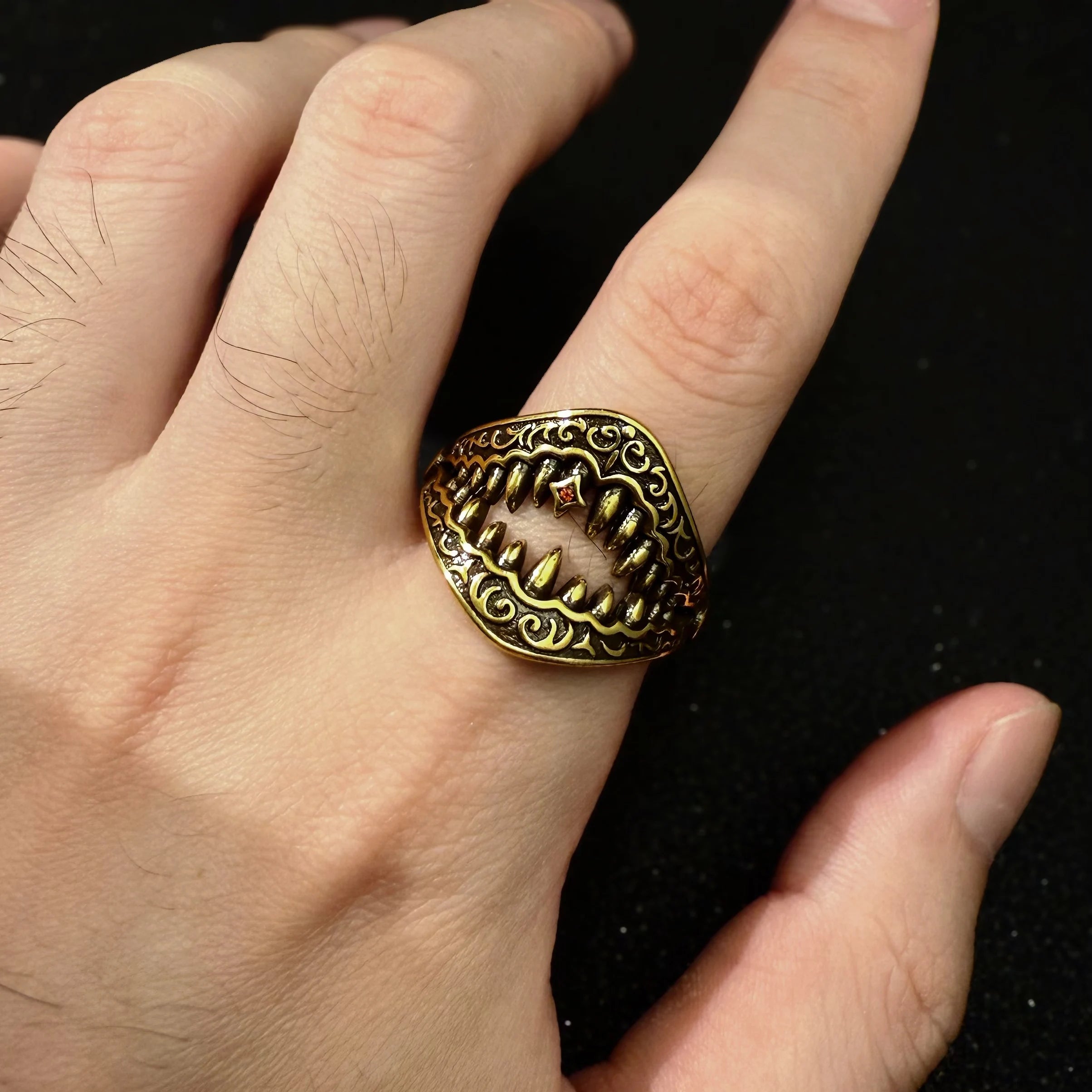 Retro Gold Color The Meg Adjustable Open Ring For Men Punk Gothic Edgy Hiphop Copper Jewelry Vintage Bikers Accessories Man Gift