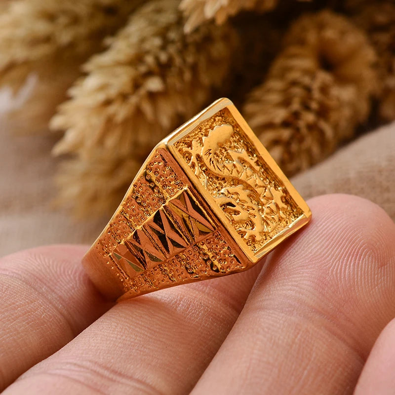 Dubai Gold Color Ring for Man Women  Arab Ring Copper Jewelry Middle Eastern Israel/Iraq/Oman Ring Gift