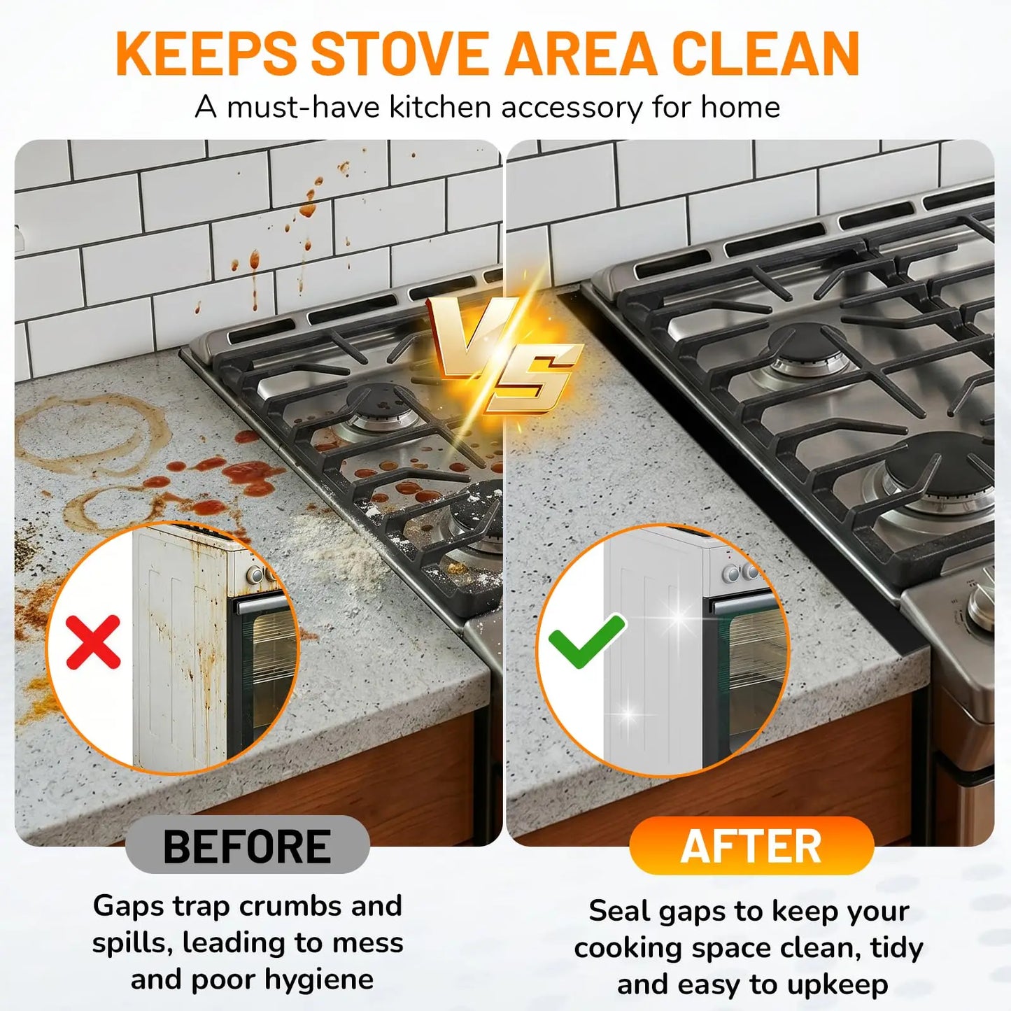 Stainless Steel Stove Gap Cover – Adjustable 35–70 cm