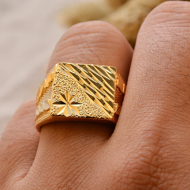 Dubai Gold Color Ring for Man Women  Arab Ring Copper Jewelry Middle Eastern Israel/Iraq/Oman Ring Gift